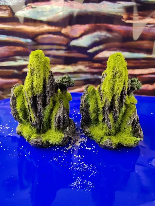 ZooAqua Декорация для аквариума Камень со мхом 8х7,5х12см, 8x7.5x12 см, фото 3