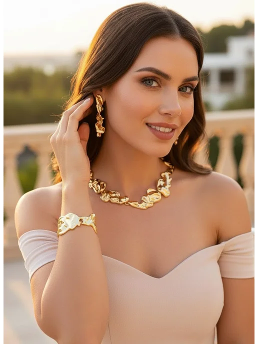 Beauty week Комплект украшений бижутерия браслет, серьги и колье, желтый, фото 2