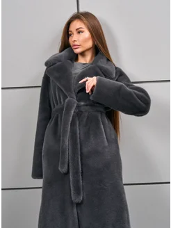 Шуба с поясом из экомеха premium под норку fur_bougie 301200094 купить за 16 256 ₽ в интернет-магазине Wildberries