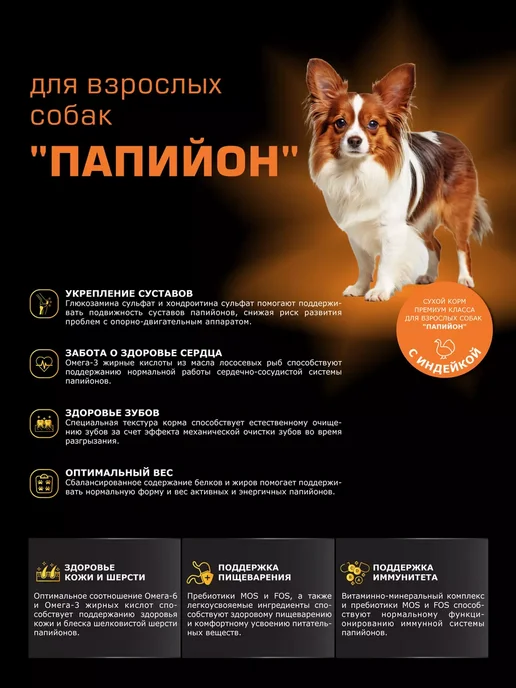 Сухой корм QUATTRO Папийон для собак, индейка, 0,8 кг, фото 2
