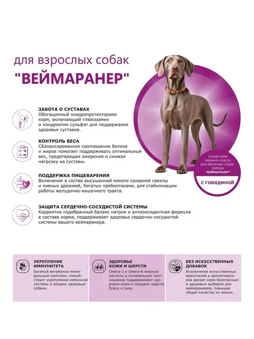 Сухой корм QUATTRO Веймаранер для собак, говядина, 12 кг, фото 2