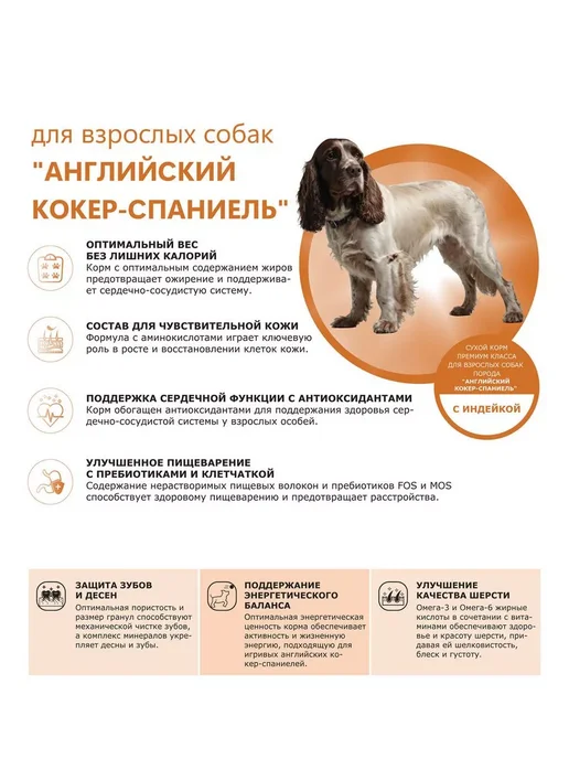 Сухой корм QUATTRO Английского Кокер-Спаниеля для собак, индейка, 2,5 кг, фото 2