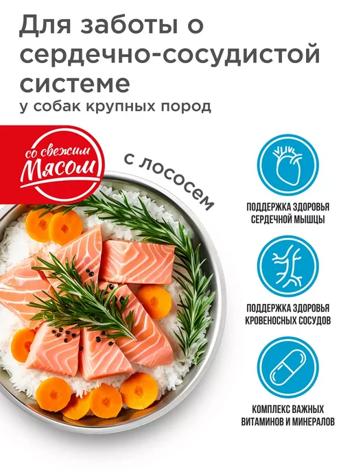 Сухой корм QUATTRO Сердца для собак, крупные, лосось, 12 кг, фото 2