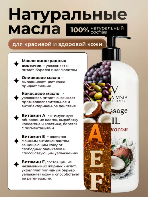 Shelka Vista Масло массажное для тела и лица с кокосом 1 литр, вариант, фото 3