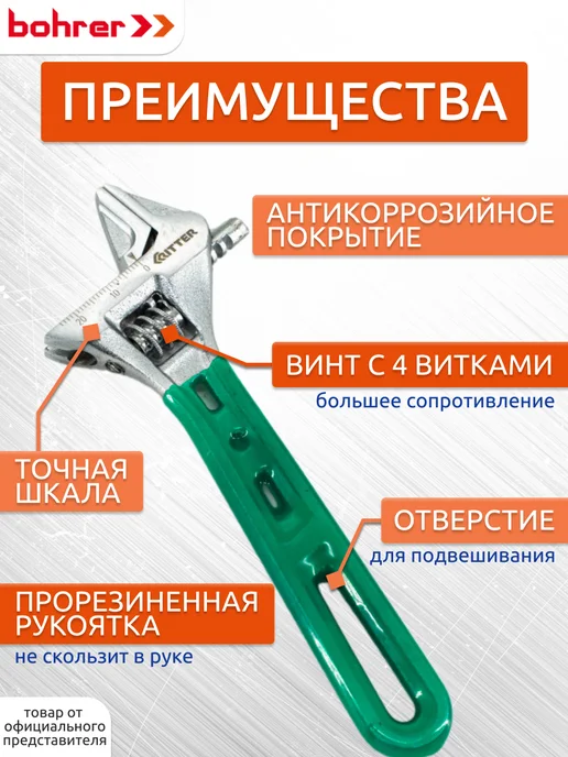 RITTER Разводной ключ с тонкими губками 200 мм, 150, фото 2