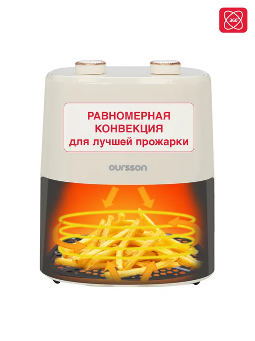 OURSSON Мультипечь-Аэрогриль, 1250 Вт, 3,3 литра, 1250 Вт, фото 4