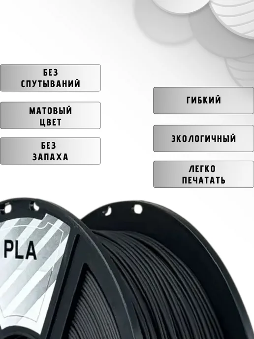 НИТ Пластик для 3D принтера PLA 1.75 мм 1 кг черный матовый, 1 кг, фото 2