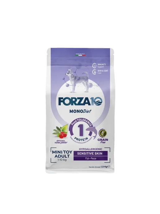 Сухой корм Forza10 Monodiet Skin для собак, мелкие, чувствительное пищеварение, рыба, 1,5 кг