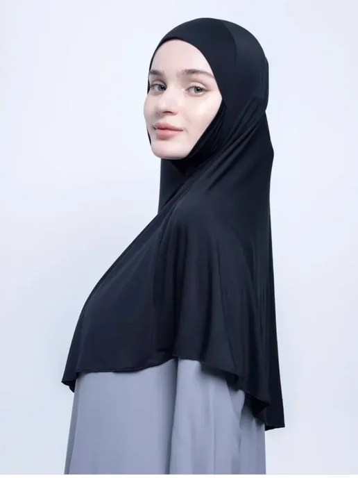 MUSLIM CLOTHING Хиджаб готовый мусульманский Химар длинный для женщин, черный, фото 7
