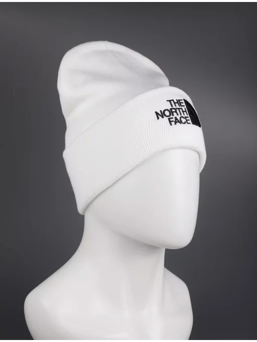 Nike Шапка North face Бини с отворотом осенняя зимняя, белый, фото 2