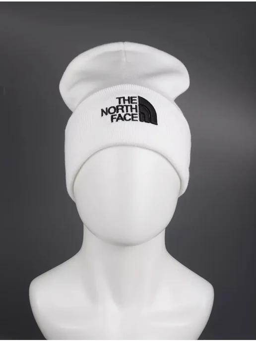 Nike Шапка North face Бини с отворотом осенняя зимняя, белый, фото 3