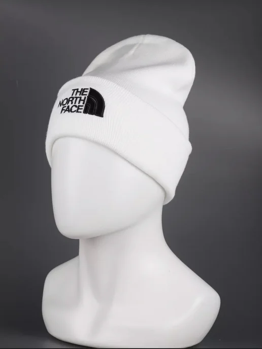 Nike Шапка North face Бини с отворотом осенняя зимняя, белый, фото 4