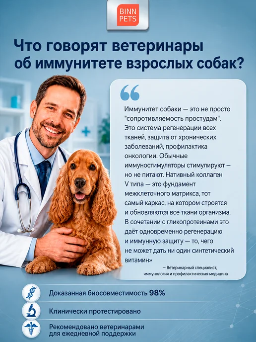 BINN PETS Коллаген для собак добавка ветаптека Immunity Placentum, вариант, фото 4