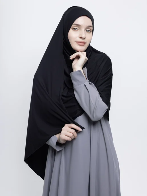 MUSLIM CLOTHING Готовый шарф хиджаб калифорния мусульманский Шейла черная, черный, фото 3