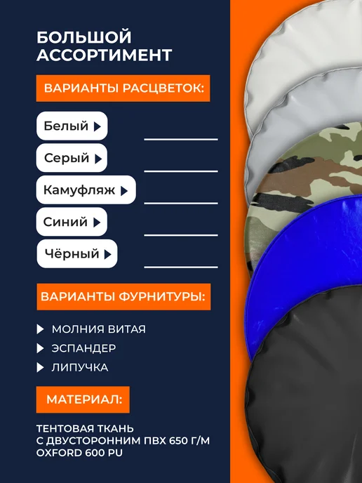 Чехол на запасное колесо c эспандером СЕРЫЙ ПВХ R13-14, серый, фото 3