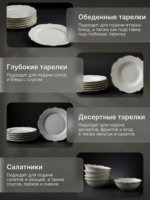 Arya home collection Набор столовой посуды, фарфор, 24 предмета Facile, белый, фото 3