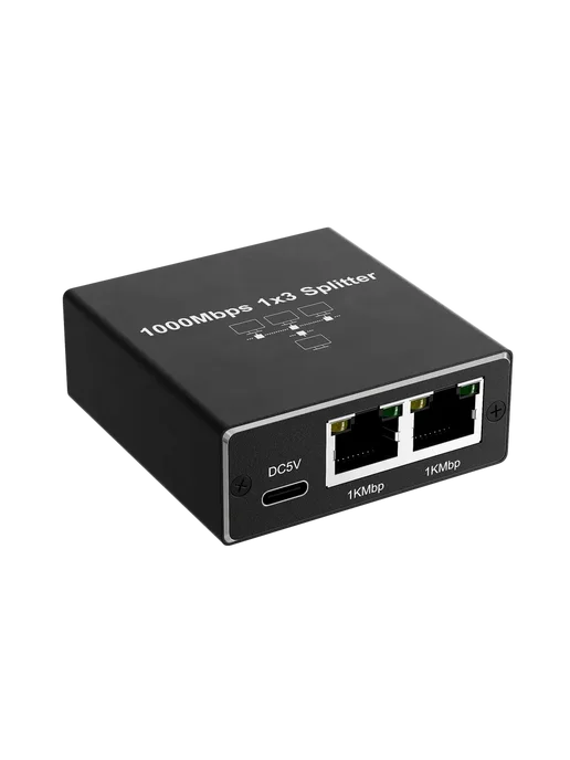 GSMIN Разветвитель сетевого кабеля RJ-45 (3 выхода) 1000 Мбит с, черный, фото 3