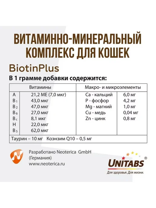 UNITABS БиотинПлюс с таурином для кожи и шерсти кошек (паста 120мл), 120 мл, фото 5