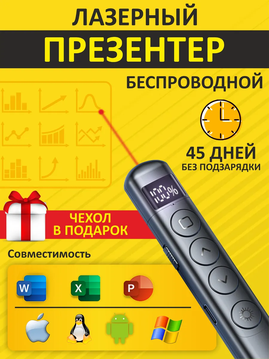 Презентер лазерный беспроводной, кликер для презентаций