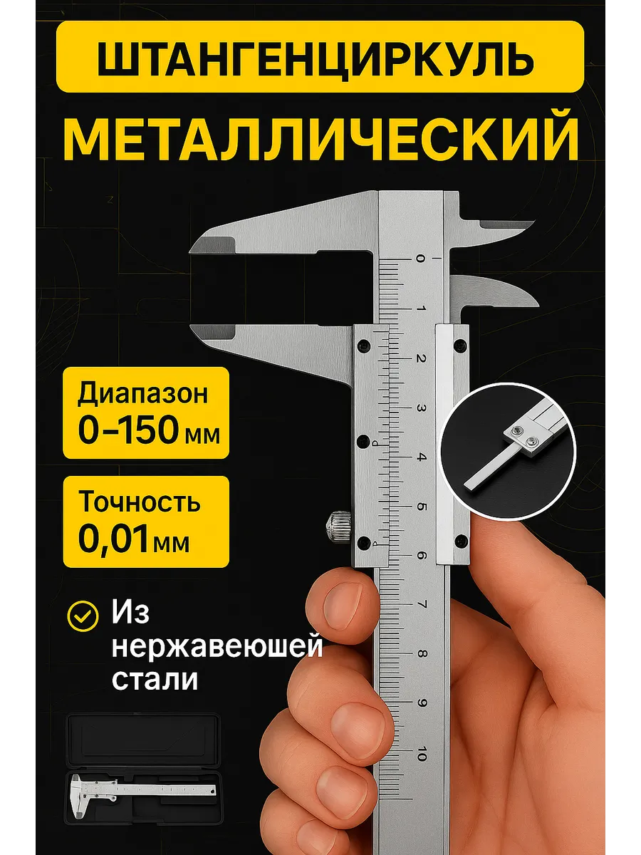 Штангенциркуль металлический с глубиномером
