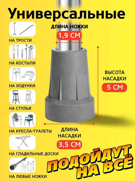 Прогресс Наконечник 19 мм для тростей, насадки 19 для ножек костылей, серый, фото 2