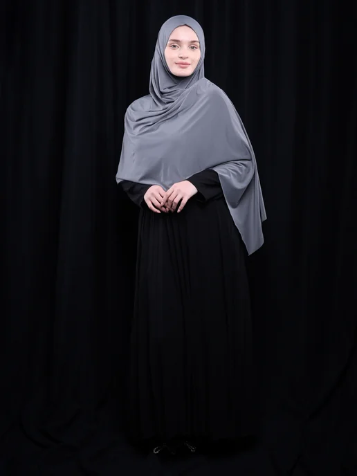 MUSLIM CLOTHING Готовый шарф хиджаб калифорния мусульманский Шейла черная, серый, фото 3