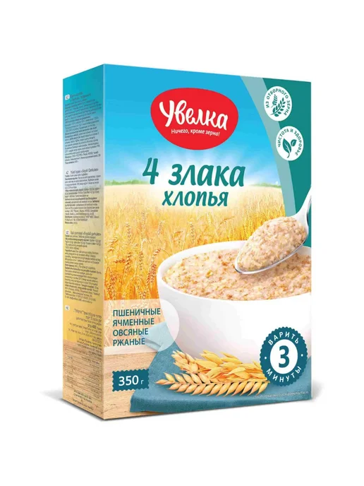 Увелка Хлопья 4 злака тонкие, 350 г, 2 упаковки, 350 г, фото 2