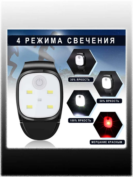 Фонарик-клипса 4 режима свечения, вариант, фото 3