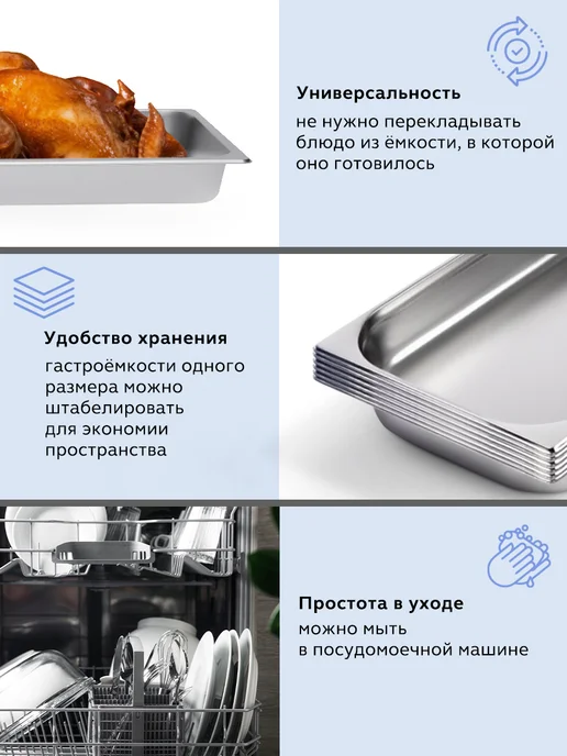 GASTRORAG Гастроемкость из нержавеющей стали GN 1 3-100 с крышкой, 6 шт, фото 7