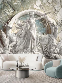 300х270 Объемные 3D фотообои Девушка и животные из мрамора Hit Wall 303295256 купить за 4 719 ₽ в интернет‑магазине Wildberries
