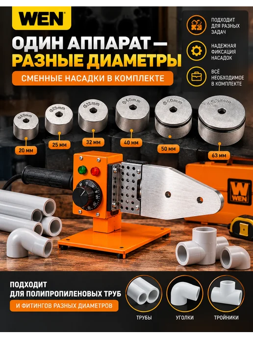 WEN Паяльник для пластиковых труб с кейсом 1600 Вт, 1600 Вт, фото 3