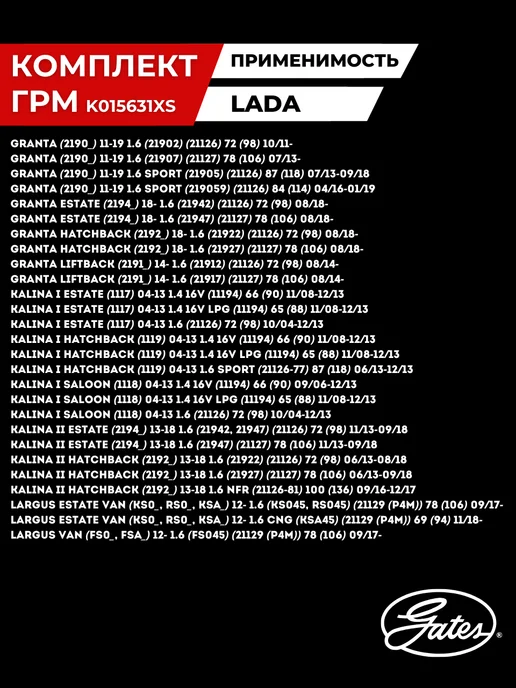 GATES Ремень ГРМ Приора 16кл Веста Гранта Калина Ларгус Двс 21126, вариант, фото 3