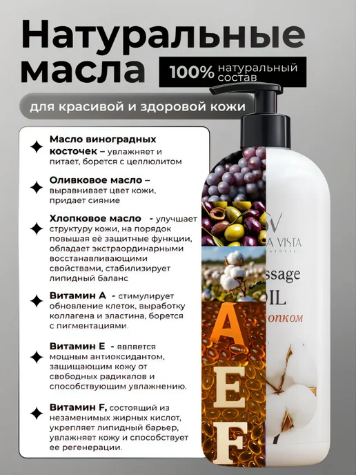Shelka Vista Масло массажное для тела и лица с хлопком 1 литр, вариант, фото 3