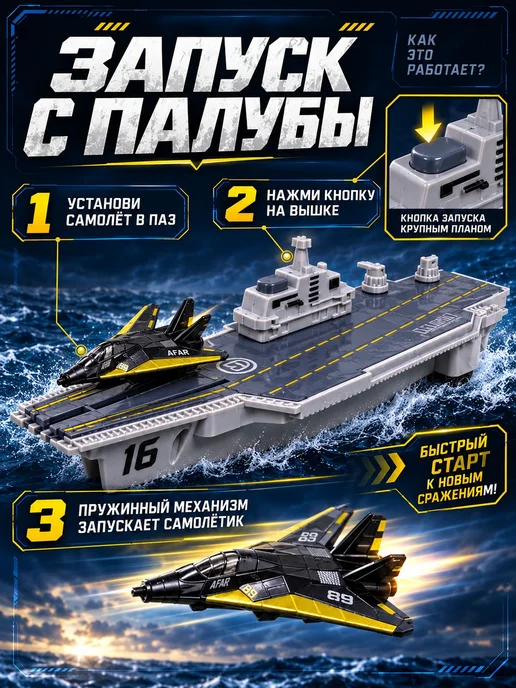 FANRONG Игрушка Авианосец с самолетами, черный, фото 3