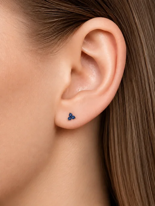 Vesna jewelry Лабрет пирсинг с плоским замком в ухо золото 585 сапфиры, золотой, фото 2