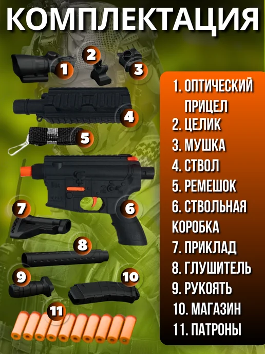 KwonToys Автомат детский - бластер стреляет мягкими пулями, зеленый, фото 2