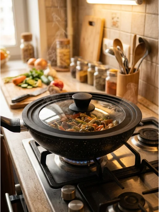 PavaHome Крышка универсальная для кастрюли и сковороды (24-26-28 см), черный, фото 6