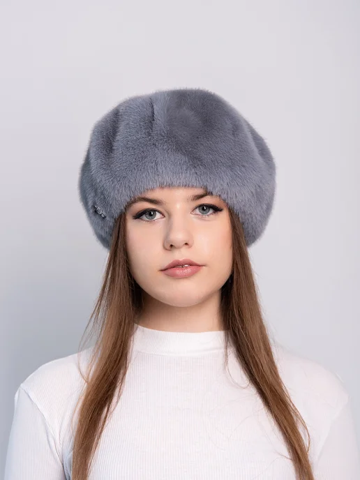 Cap shop Зимний меховой берет из экомеха с брошью, серый, фото 2