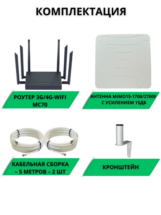 Усилитель интернет сигнала Роутер 4G с сим картой и антенной MIMO15-1700 2700F, 4 г, фото 2