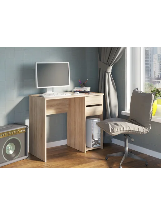 Hesby Стол письменный компактный Study Station для работы и учебы, бежевый, фото 2