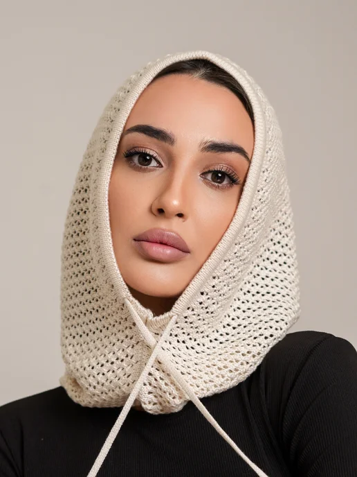 Капор ажурный, капюшон готовый хиджаб, бежевый, фото 4