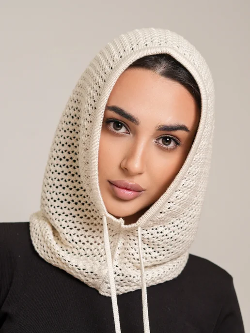 Капор ажурный, капюшон готовый хиджаб, бежевый, фото 7