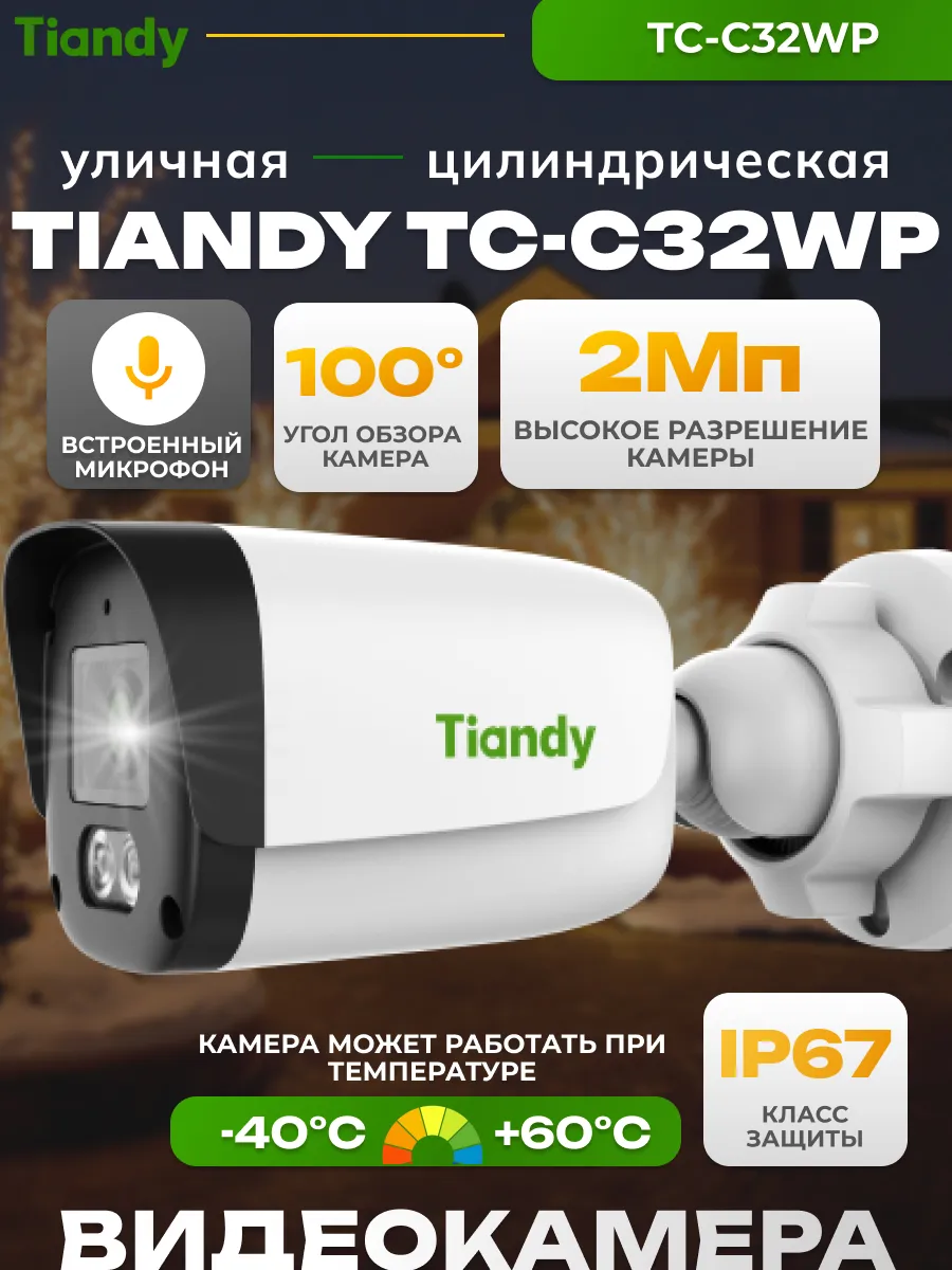 TC-C32WP Tiandy Видеокамера IP 2 Mп 2.8мм с микрофоном