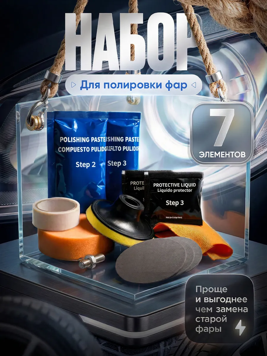 Набор для полировки фар автомобиля