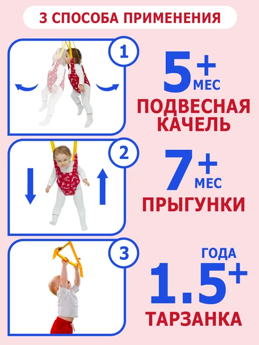 Спортбэби Прыгунки VIP без крепления 3в1. Подвесная качель детская, красный, фото 8