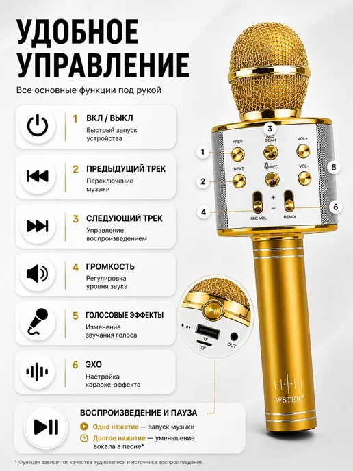 Profit Микрофон детский для караоке беспроводной WSTER (Оригинал), желтый, фото 4