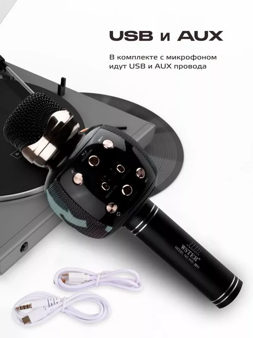 Wster Музыкальный микрофон караоке детский, черный, фото 7