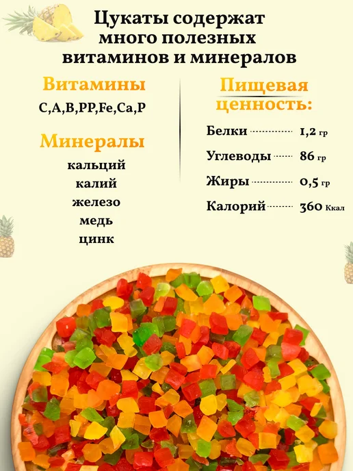 Samin Цукаты Ананас сушеный кубики цветные 1 кг, 1 кг, фото 2