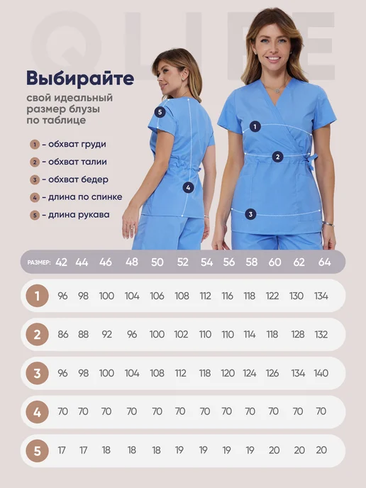 QLIFE Медицинский костюм хирургический с брюками, голубой, фото 3