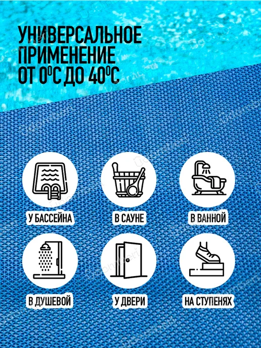 Противоскользящее покрытие Коврик резиновый противоскользящий 90х50см покрытие на пол, синий, фото 3